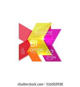 Abstrakter Hintergrund, geometrische Infografik-Optionsvorlagen. Vektorfarbige Geschäftspräsentation oder Datenbroschüren mit Beispieltext