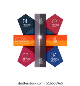 Abstract background, geometric infographic option templates. Vector colorful business presentation or data brochure layouts with sample text