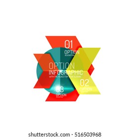 Abstract background, geometric infographic option templates. Vector colorful business presentation or data brochure layouts with sample text