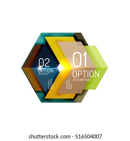 Abstract background, geometric infographic option templates. Vector colorful business presentation or data brochure layouts with sample text