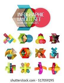 Abstract background, geometric infographic option templates. Vector colorful business presentation or data brochure layouts with sample text