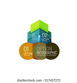 Abstract background, geometric infographic option templates. Vector colorful business presentation or data brochure layouts with sample text