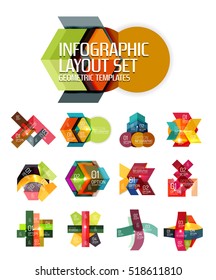 Abstract background, geometric infographic option templates. Vector colorful business presentation or data brochure layouts with sample text