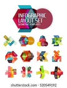 Abstract background, geometric infographic option templates. Vector colorful business presentation or data brochure layouts with sample text