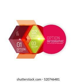 Abstrakter Hintergrund, geometrische Infografik-Optionsvorlagen. Vektorfarbige Geschäftspräsentation oder Datenbroschüren mit Beispieltext