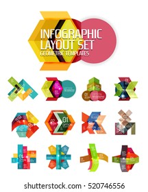 Abstract background, geometric infographic option templates. Vector colorful business presentation or data brochure layouts with sample text