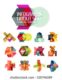 Abstract background, geometric infographic option templates. Vector colorful business presentation or data brochure layouts with sample text