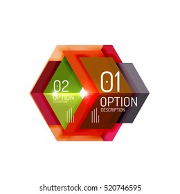 Abstract background, geometric infographic option templates. Vector colorful business presentation or data brochure layouts with sample text