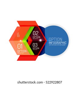 Abstract background, geometric infographic option templates. Vector colorful business presentation or data brochure layouts with sample text