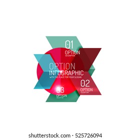 Abstract background, geometric infographic option templates. Vector colorful business presentation or data brochure layouts with sample text