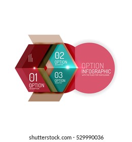 Abstract background, geometric infographic option templates. Vector colorful business presentation or data brochure layouts with sample text