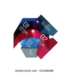 Abstract background, geometric infographic option templates. Vector colorful business presentation or data brochure layouts with sample text