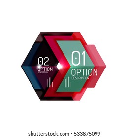 Abstract background, geometric infographic option templates. Vector colorful business presentation or data brochure layouts with sample text