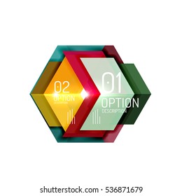 Abstract background, geometric infographic option templates. Vector colorful business presentation or data brochure layouts with sample text
