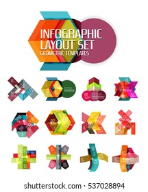Abstract background, geometric infographic option templates. Vector colorful business presentation or data brochure layouts with sample text