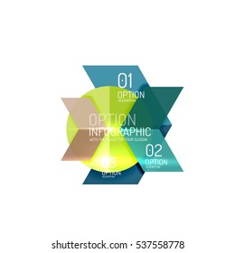 Abstract background, geometric infographic option templates. Vector colorful business presentation or data brochure layouts with sample text