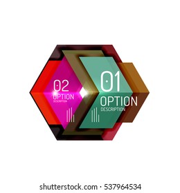 Abstract background, geometric infographic option templates. Vector colorful business presentation or data brochure layouts with sample text