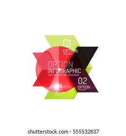 Abstract background, geometric infographic option templates. Vector colorful business presentation or data brochure layouts with sample text