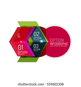 Abstract background, geometric infographic option templates. Vector colorful business presentation or data brochure layouts with sample text