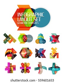 Abstract background, geometric infographic option templates. Vector colorful business presentation or data brochure layouts with sample text