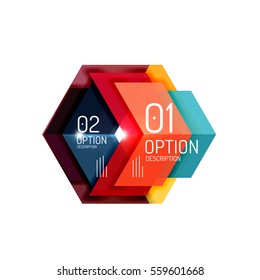 Abstract background, geometric infographic option templates. Vector colorful business presentation or data brochure layouts with sample text