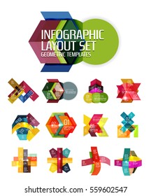 Abstract background, geometric infographic option templates. Vector colorful business presentation or data brochure layouts with sample text