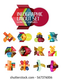 Abstract background, geometric infographic option templates. Vector colorful business presentation or data brochure layouts with sample text