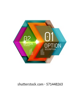 Abstrakter Hintergrund, geometrische Infografik-Optionsvorlagen. Vektorfarbige Geschäftspräsentation oder Datenbroschüren mit Beispieltext