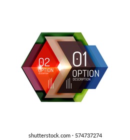 Abstract background, geometric infographic option templates. Vector colorful business presentation or data brochure layouts with sample text