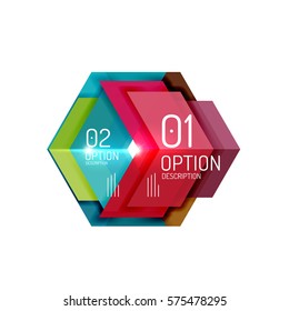 Abstrakter Hintergrund, geometrische Infografik-Optionsvorlagen. Vektorfarbige Geschäftspräsentation oder Datenbroschüren mit Beispieltext