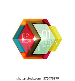 Abstract background, geometric infographic option templates. Vector colorful business presentation or data brochure layouts with sample text