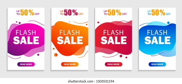 Abstract background with geometric liquid shapes. Flash sale banner with wavy shapes for social media, web, mobile apps. Set of special offer sale. Dynamic modern design fluid cover. vector