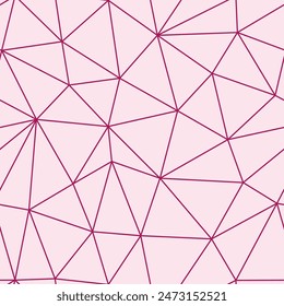 Abstract background with geometric mosaic shapes. Pink color. Medium triangles size. Thin lines weight. Repeatable pattern. Seamless tileable vector illustration.