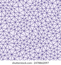 Abstract background with geometric mosaic shapes. Deep Purple color. Tiny triangles size. Regular lines weight. Repeatable pattern. Seamless tileable vector illustration.