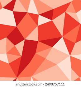 Abstract background with geometric mosaic shapes. Medium triangle size. Repeatable pattern. Coral color palette. Creative vector tiles. Seamless vector illustration.