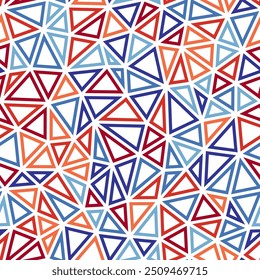 Fondo Abstractas con Formas de mosaico geométrico. Tamaño de triángulos compactos. Estilo de múltiples colores. Formas geométricas delineadas. Patrón repetible. Gris rosado rojo. Azulejos de Vector creativos.