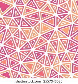 Abstract background with geometric mosaic shapes. Rounded solid shapes in frames. Medium triangle size. Multicolored style. Repeatable pattern. Creative vector tiles. Seamless vector illustration.