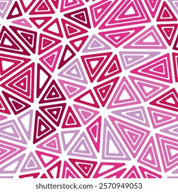 Abstract background with geometric mosaic shapes. Large triangles size. Multiple repeated inner triangles. Multiple colors style. Repeatable pattern. Creative vector tiles.