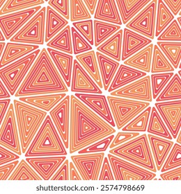 Abstract background with geometric mosaic shapes. Large triangles size. Multiple repeated inner triangles. Multicolored style. Repeatable pattern. Creative vector tiles. Seamless vector illustration.