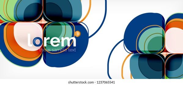Fondo abstracto - composición geométrica de formas redondeadas multicolores. Plantilla de diseño abstracto de moda para presentación de negocios o tecnología o portada de folletos web, fondo de pantalla. Ilustración del vector