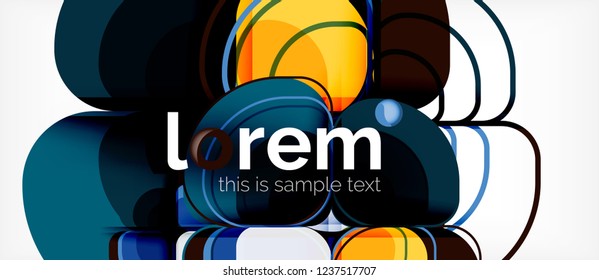 Abstrakter Hintergrund - Zusammensetzung der geometrischen mehrfarbigen Rundformen. Trendy abstrakte Layout-Vorlage für Geschäfts- oder Technologiepräsentation oder Web-Broschüre Titelbild, Bildschirmhintergrund. Vektorgrafik