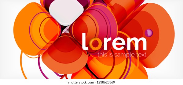 Fondo abstracto - composición geométrica de formas redondeadas multicolores. Plantilla de diseño abstracto de moda para presentación de negocios o tecnología o portada de folletos web, fondo de pantalla. Ilustración del vector