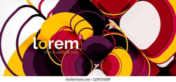 Fondo abstracto - composición geométrica de formas redondeadas multicolores. Plantilla de diseño abstracto de moda para presentación de negocios o tecnología o portada de folletos web, fondo de pantalla. Ilustración del vector