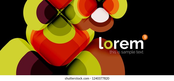 Fondo abstracto - composición geométrica de formas redondeadas multicolores. Plantilla de diseño abstracto de moda para presentación de negocios o tecnología o portada de folletos web, fondo de pantalla. Ilustración del vector