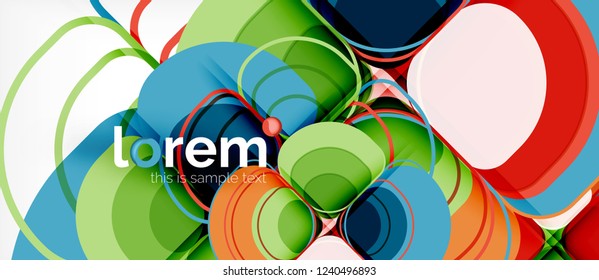 Abstrakter Hintergrund - Zusammensetzung der geometrischen mehrfarbigen Rundformen. Trendy abstrakte Layout-Vorlage für Geschäfts- oder Technologiepräsentation oder Web-Broschüre Titelbild, Bildschirmhintergrund. Vektorgrafik