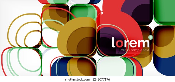 Fondo abstracto - composición geométrica de formas redondeadas multicolores. Plantilla de diseño abstracto de moda para presentación de negocios o tecnología o portada de folletos web, fondo de pantalla. Ilustración del vector