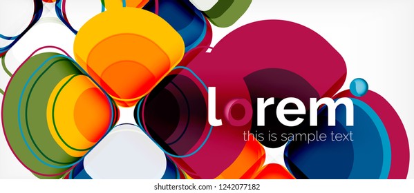 Abstrakter Hintergrund - Zusammensetzung der geometrischen mehrfarbigen Rundformen. Trendy abstrakte Layout-Vorlage für Geschäfts- oder Technologiepräsentation oder Web-Broschüre Titelbild, Bildschirmhintergrund. Vektorgrafik