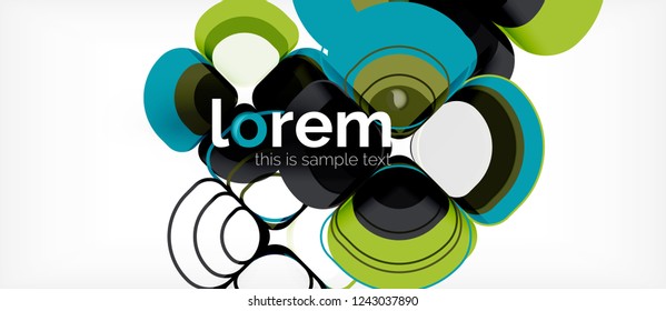 Abstrakter Hintergrund - Zusammensetzung der geometrischen mehrfarbigen Rundformen. Trendy abstrakte Layout-Vorlage für Geschäfts- oder Technologiepräsentation oder Web-Broschüre Titelbild, Bildschirmhintergrund. Vektorgrafik