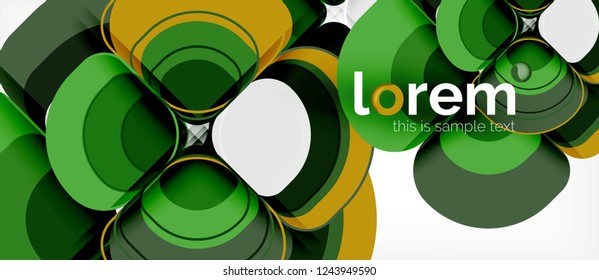 Abstrakter Hintergrund - Zusammensetzung der geometrischen mehrfarbigen Rundformen. Trendy abstrakte Layout-Vorlage für Geschäfts- oder Technologiepräsentation oder Web-Broschüre Titelbild, Bildschirmhintergrund. Vektorgrafik
