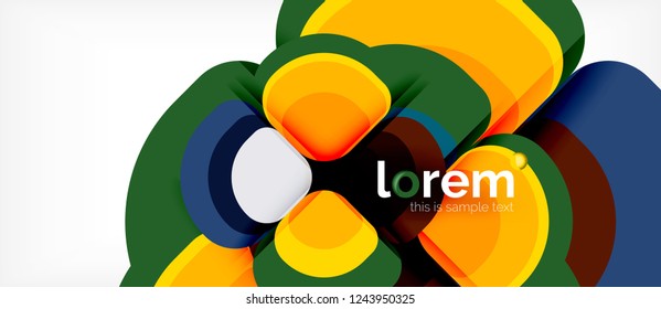Fondo abstracto - composición geométrica de formas redondeadas multicolores. Plantilla de diseño abstracto de moda para presentación de negocios o tecnología o portada de folletos web, fondo de pantalla. Ilustración del vector